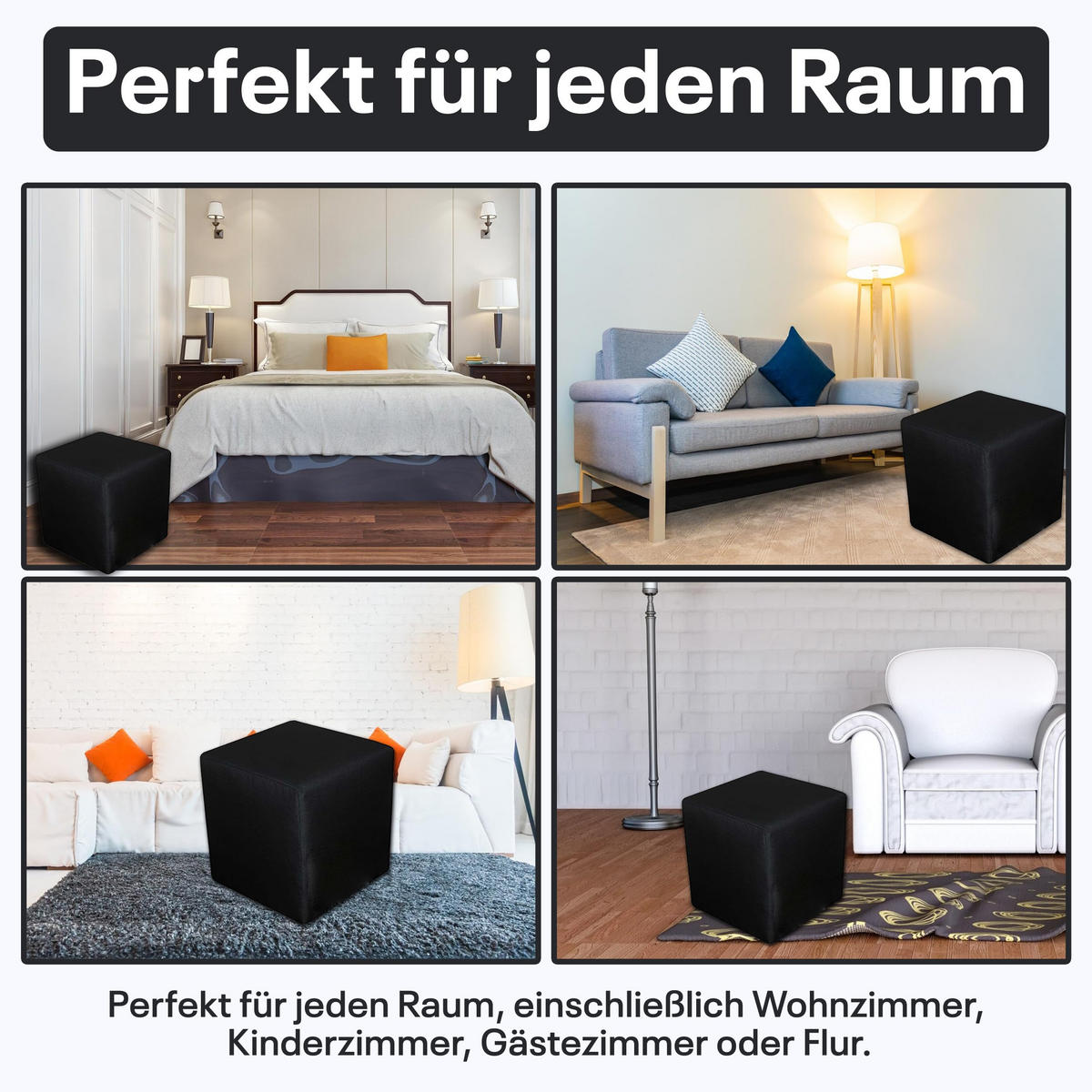 SITZWÜRFEL / Siège Pouf - Noir, 40X40X40 Cm, Assise Rembourrée, Confortable Pour Salon, Chambre Ou Bureau - Schwarz, Textil (41/41/40cm) - Best For Home