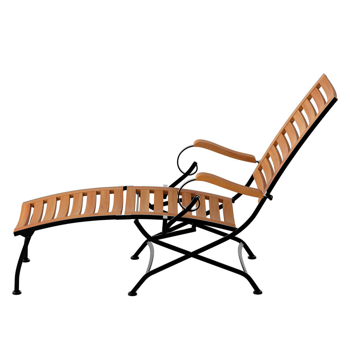 GARTENLIEGE - Akazie massiv / Stahl - Akazie / Schwarz - Schwarz/Akaziefarben, Holz/Metall (65/90/136cm) - home24