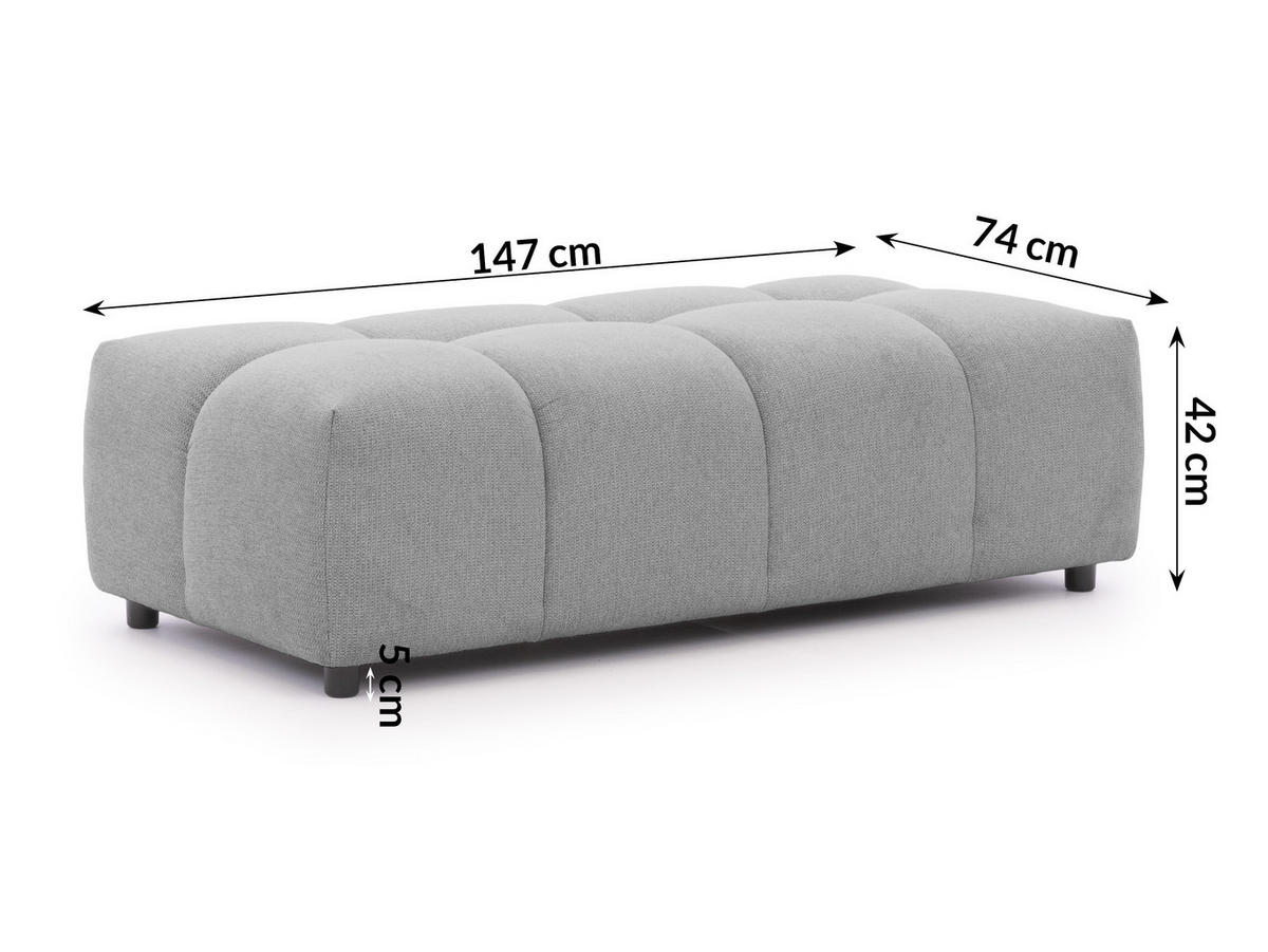 ECKSOFA inkl. Hocker Bubble mit Schlaffunktion und losen Rückenkissen, Sitzfläche in Bubble-Optik aus weichem Grau Strukturstoff - Ottomane Links - Schwarz/Grau, Holz/Kunststoff (180/306cm) - S-Style Möbel