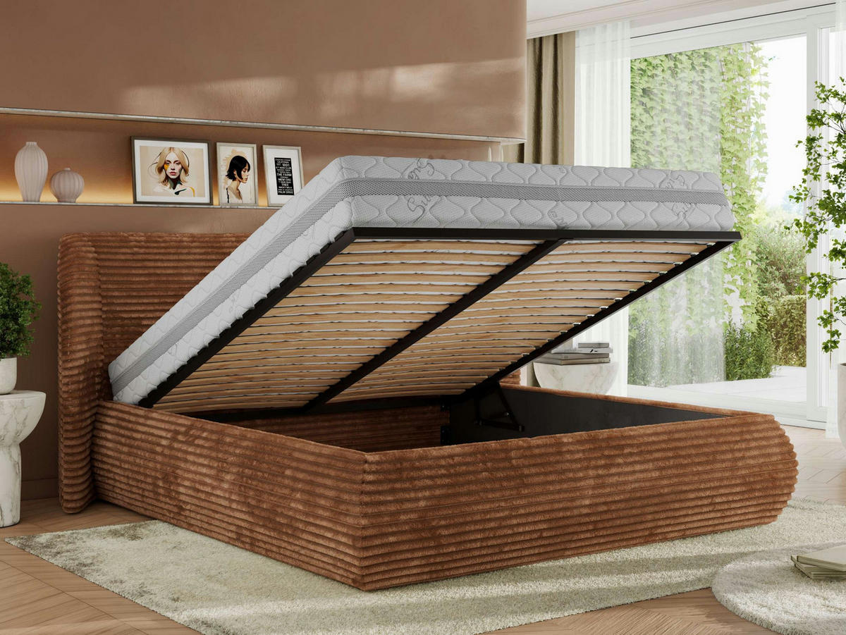 POLSTERBETT CAELA CLASSIC 200/200 - Orange Cord - MIRO LUX - Orange, Textil (200/200cm) - MKS