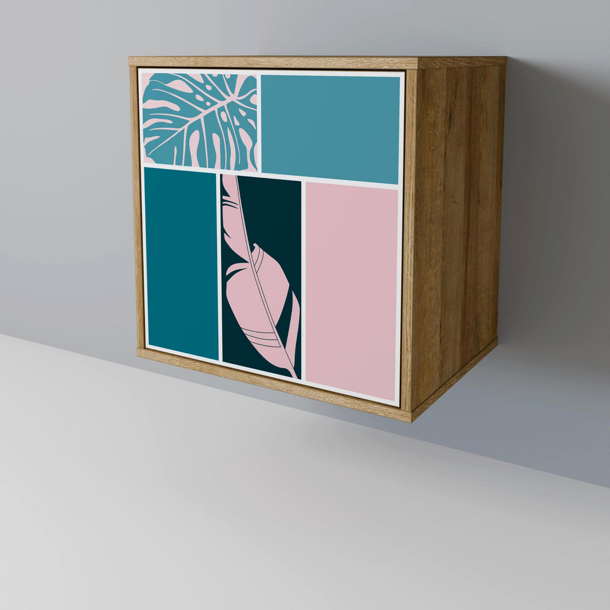 SIDEBOARD COMBINATION OF SHAPES, Eichefarben, 57,5x42x72,5 cm, Schwarze Metallfüße - Eichefarben/Multicolor, Holzwerkstoff/Metall (57.5/72.5/42cm) - SpaceRebels