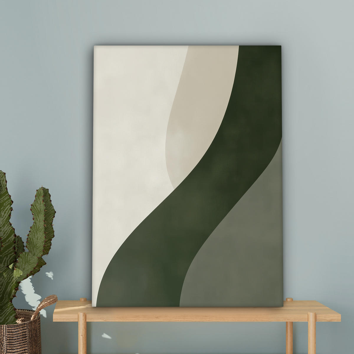 LEINWANDBILD Japandi - Grün - Abstrakt - Modern 60x80 cm - Salbeigrün, Textil (60/80cm) - MuchoWow