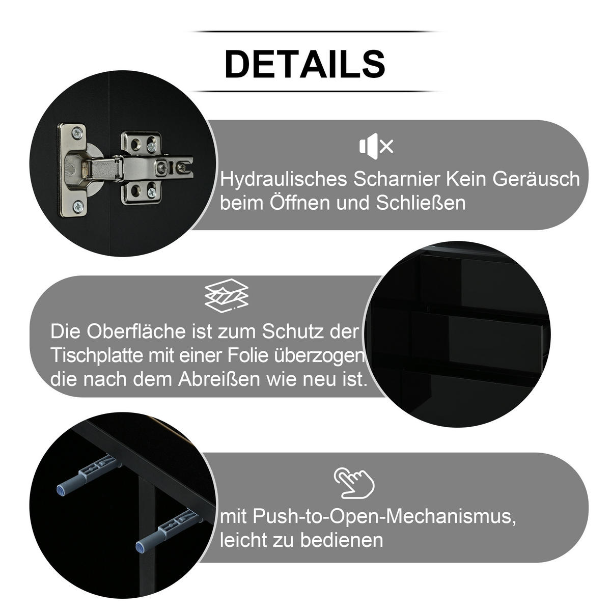 SIDEBOARD LED Hochglanz 2 Türen 3 Schubladen Schwarz 140cm modern - Schwarz, Holzwerkstoff (38/72/140cm) - FLIEKS