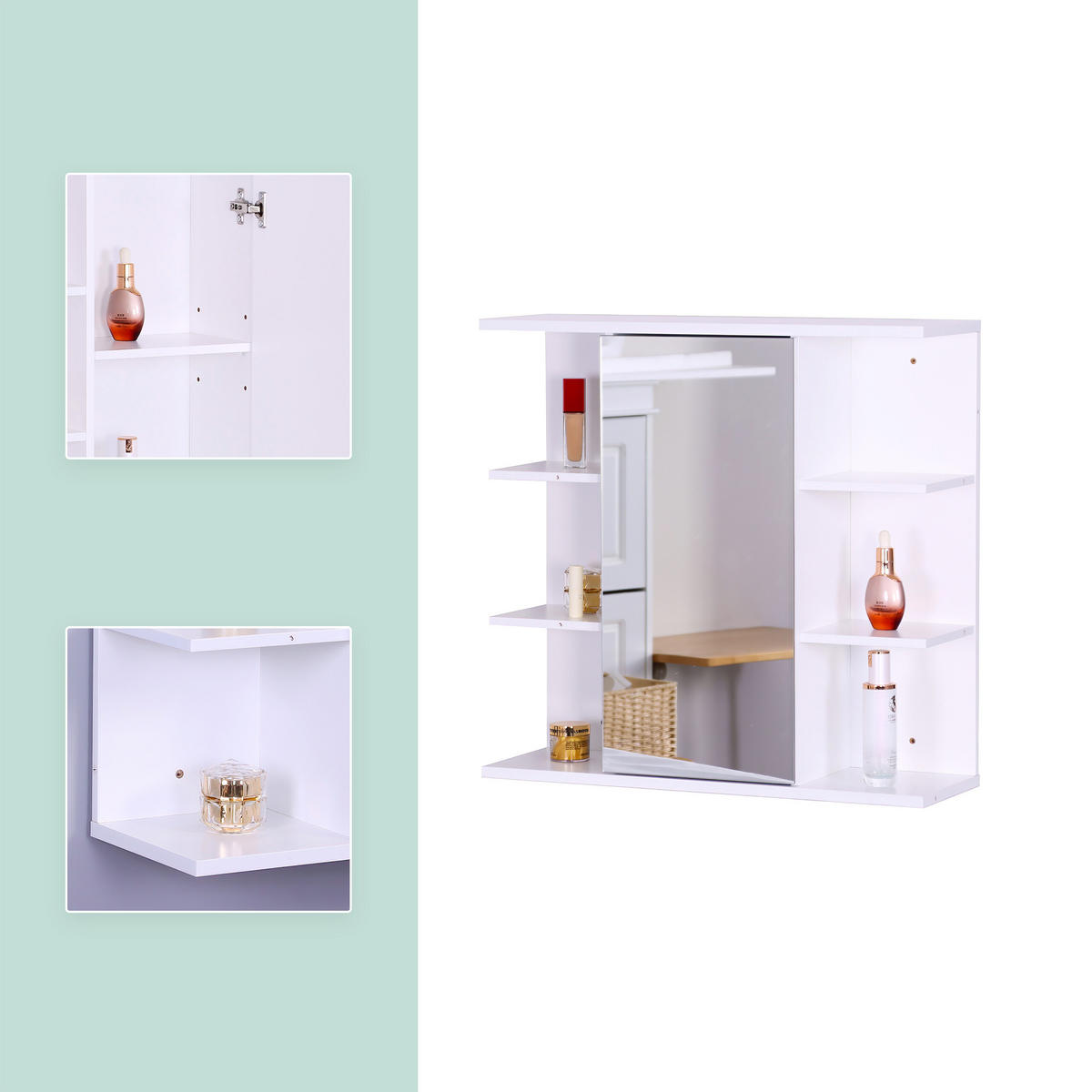 ZRKADLOVÁ skriňa - biela, kompozitné drevo/sklo (62/64/21cm) - Relaxdays