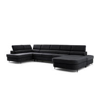 WOHNLANDSCHAFT PRIAM MAXI U – XXL Ecksofa U-form 400 cm inkl. Schlaffunktion, 2 Bettkästen & Kopfteilverstellung Dunkelgrau - Dunkelgrau, Holz/Textil (400/91/203cm) - Muffo