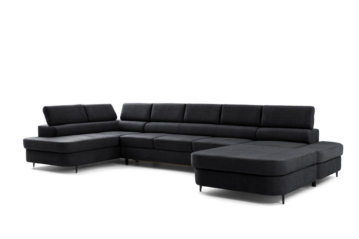 WOHNLANDSCHAFT PRIAM MAXI U – XXL Ecksofa U-form 400 cm inkl. Schlaffunktion, 2 Bettkästen & Kopfteilverstellung Dunkelgrau - Dunkelgrau, Holz/Textil (400/91/203cm) - Muffo