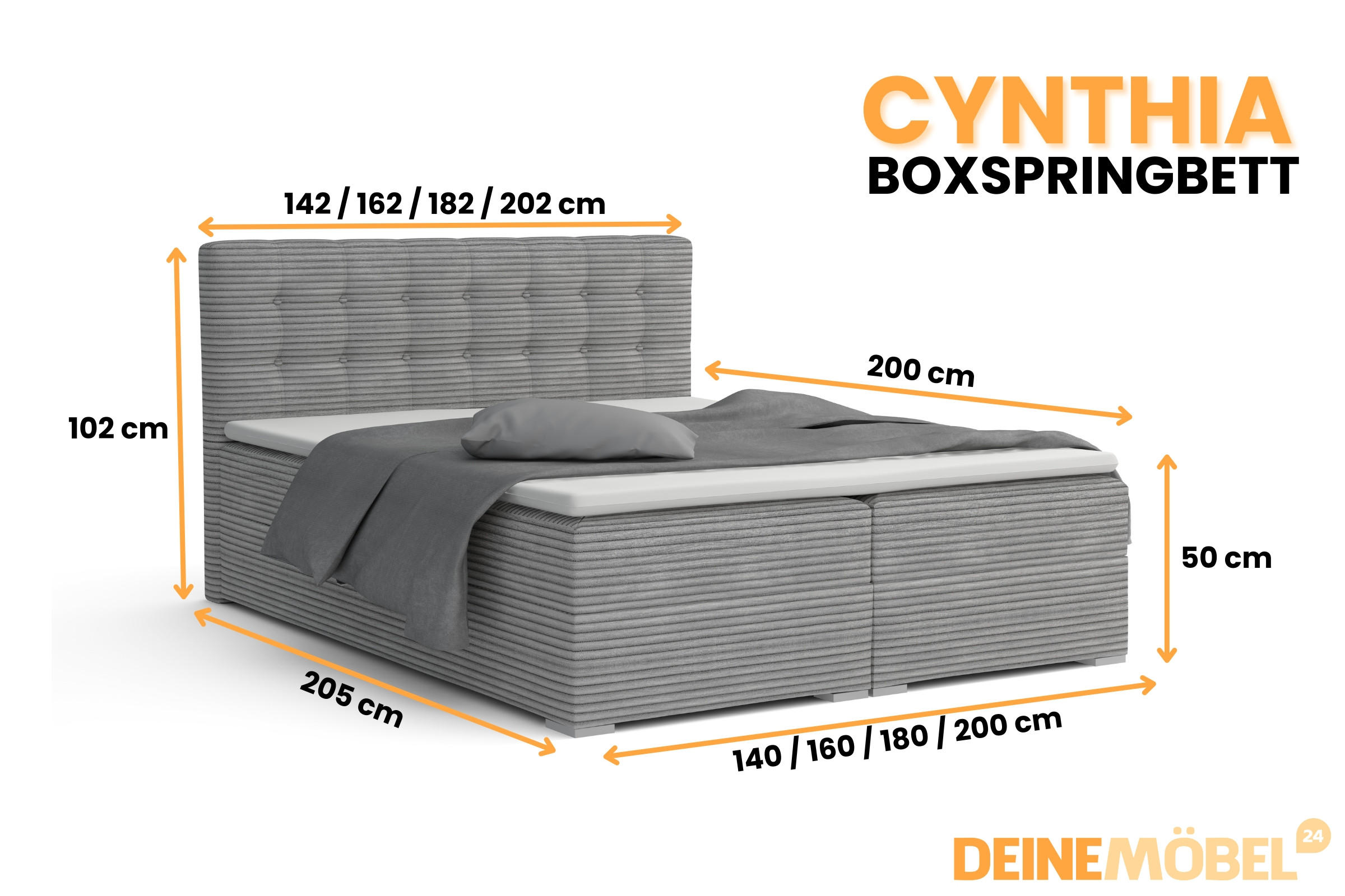 Thumbnail - Deine Möbel 24 Boxbett, Hellgrau, Holz, Holzwerkstoff, Textil, H4, 180x200 cm, Schlafzimmer, Betten, Boxspringbetten