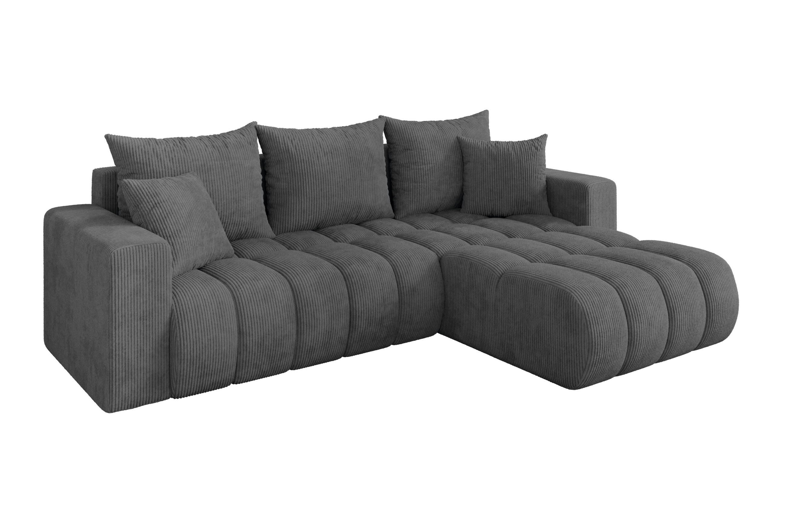 ALTDECOR ROHOVÁ SEDAČKA s funkcí spaní, otoman vpravo MILA-L-v1 277x195x86 tmavě šedá manšestr
