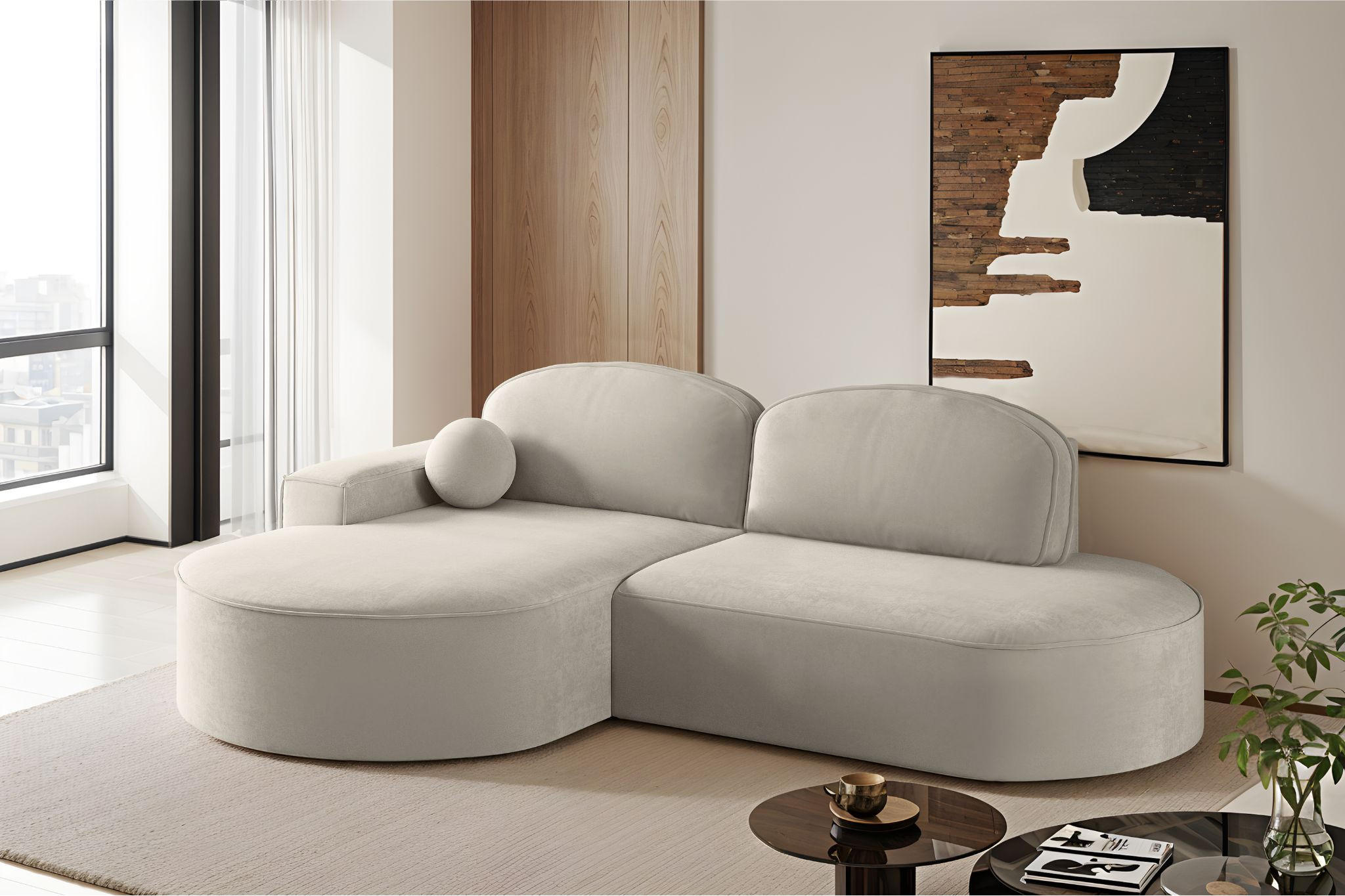 ECKSOFA mit Schlaffunktion und Bettkasten Modena Runden stoff Salvador Hellgrau Links - Hellgrau, Holz/Textil (179/278cm) - Kaiser Möbel