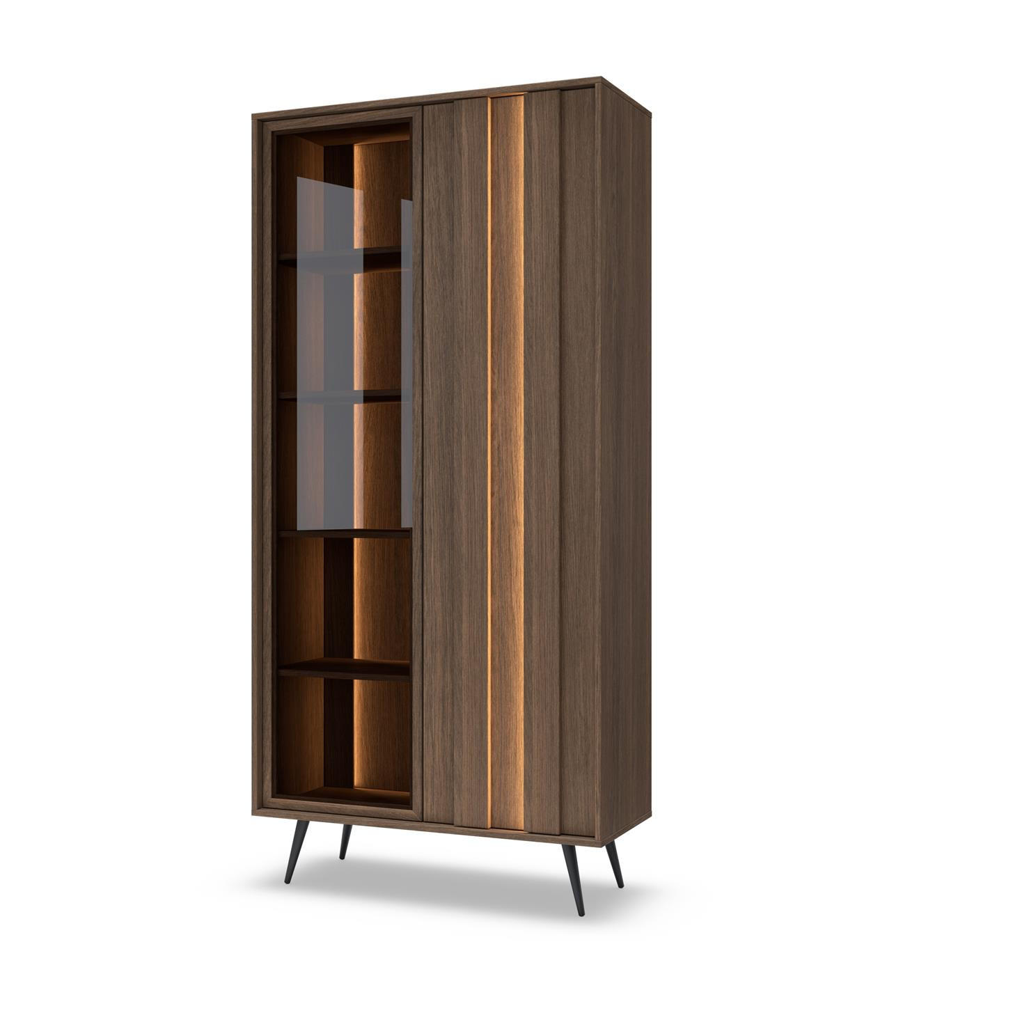 VITRINE Faro, mit Soft-Close und LED - Eichefarben, Holzwerkstoff (94/196/40cm) - Bettso