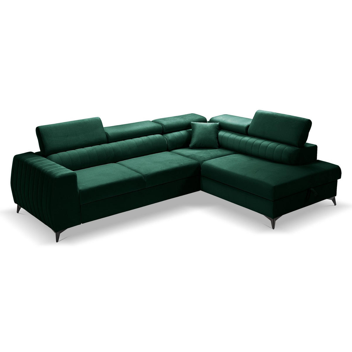 ECKSOFA PIERO L Rechts mit Schlaffunktion 195x125 Velours Dunkelgrün - Dunkelgrün/Schwarz, Holz/Textil (203/268cm) - Muffo