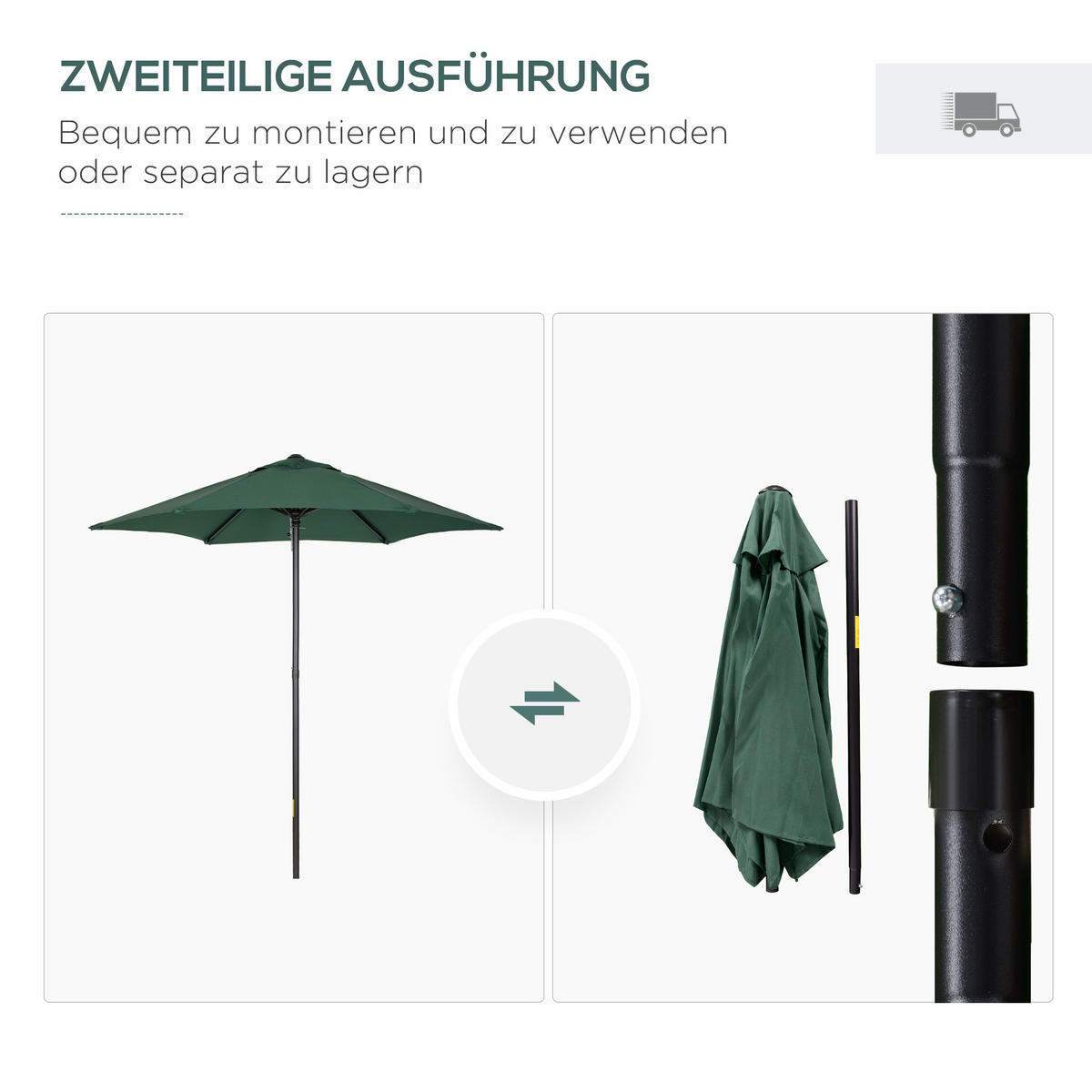 SONNENSCHIRM DE-05687 Sechseckig, Ø196 cm Grün - Grün, Metall (196/196cm) - ComfortXL