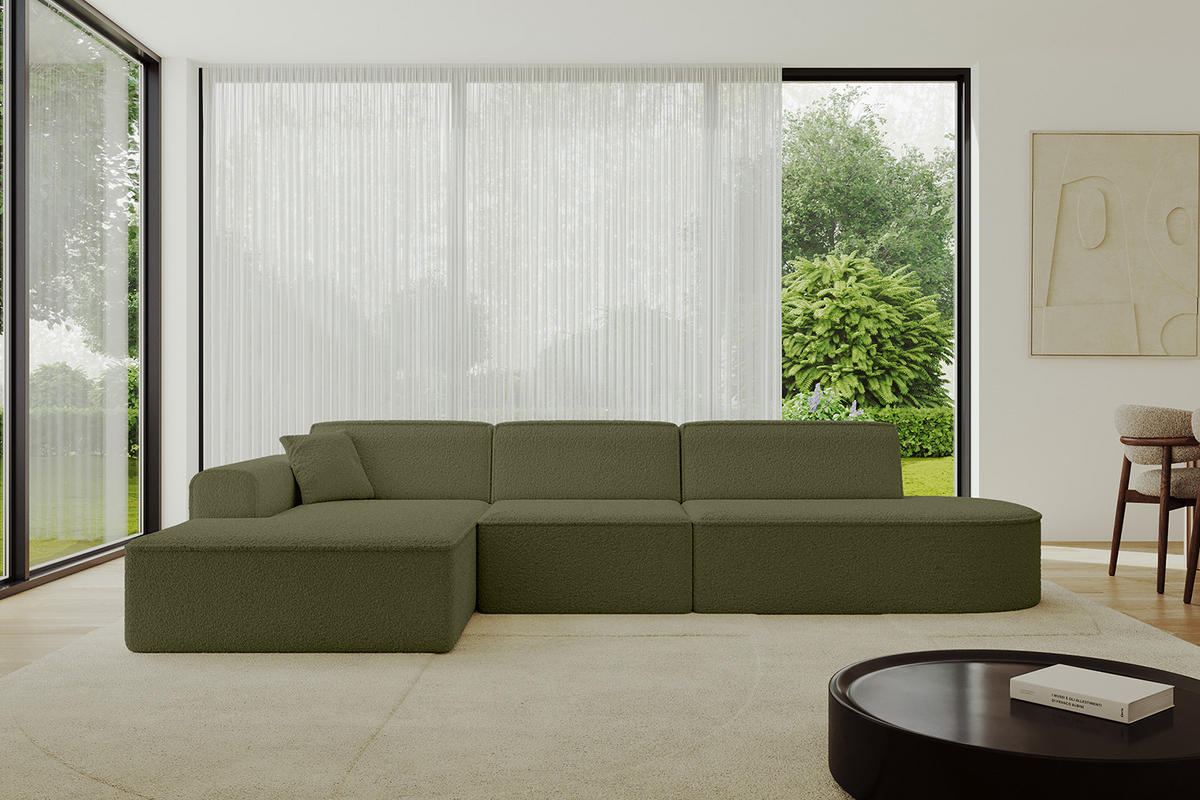 ECKSOFA Ottomane Links IREA-L2-v3 - 328x171x79 cm Grün - Platinfarben/Olivgrün, Holzwerkstoff/Textil (328/171cm) - ALTDECOR