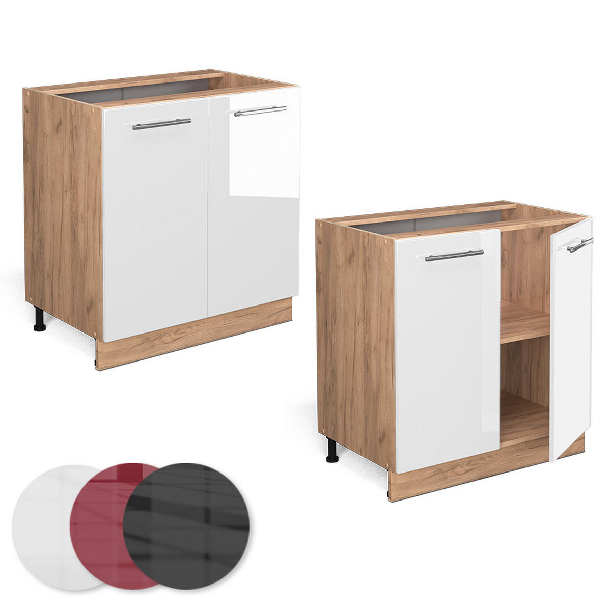KÜCHENUNTERSCHRANK Fame-Line Weiß Hochglanz 80 cm mit Regal, AP Anthrazit - Weiß Hochglanz/Eiche Wotan, Holzwerkstoff (80/82/60cm) - Vicco