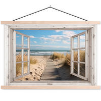 POSTER Fenster - Meer - Küste - Natur - Fensterblick - Strand - Wattenmeer 60x40 cm - Beige, Textil (60/40/0.15cm) - MuchoWow