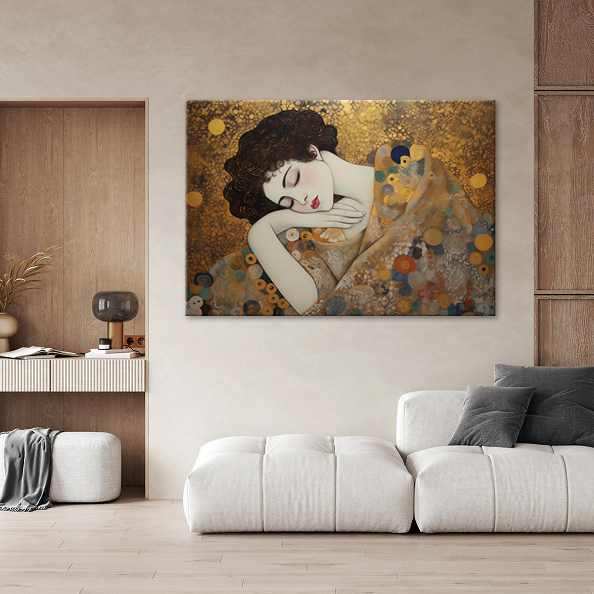 WANDBILD weibliches gesicht g. klimt - Goldfarben, Textil (60/40cm) - Feeby