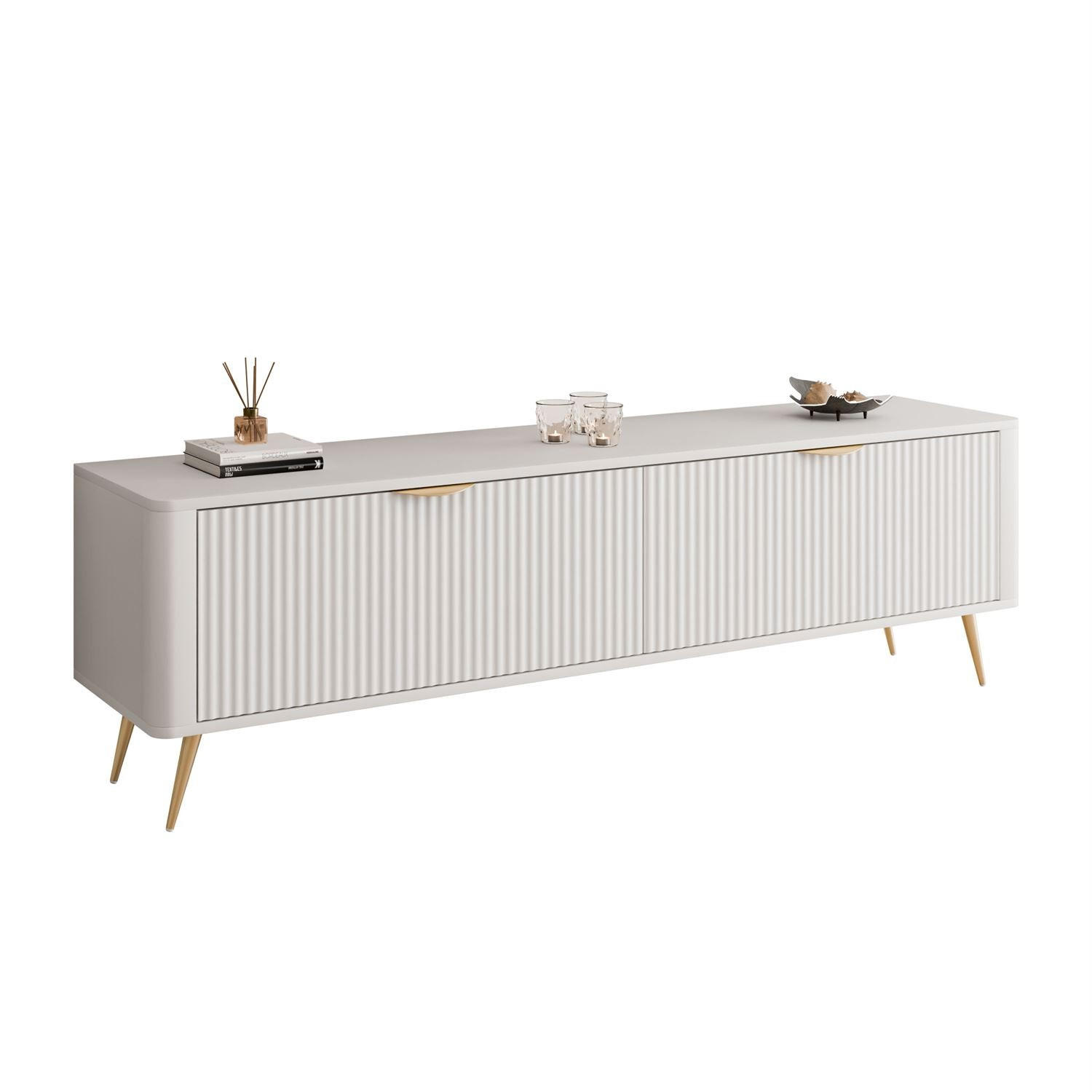 TV-UNIT SCARLETT 2D 163 CM BEIGE + GOLD - Beige/Goldfarben, Holzwerkstoff (163/51/38cm) - Lookway