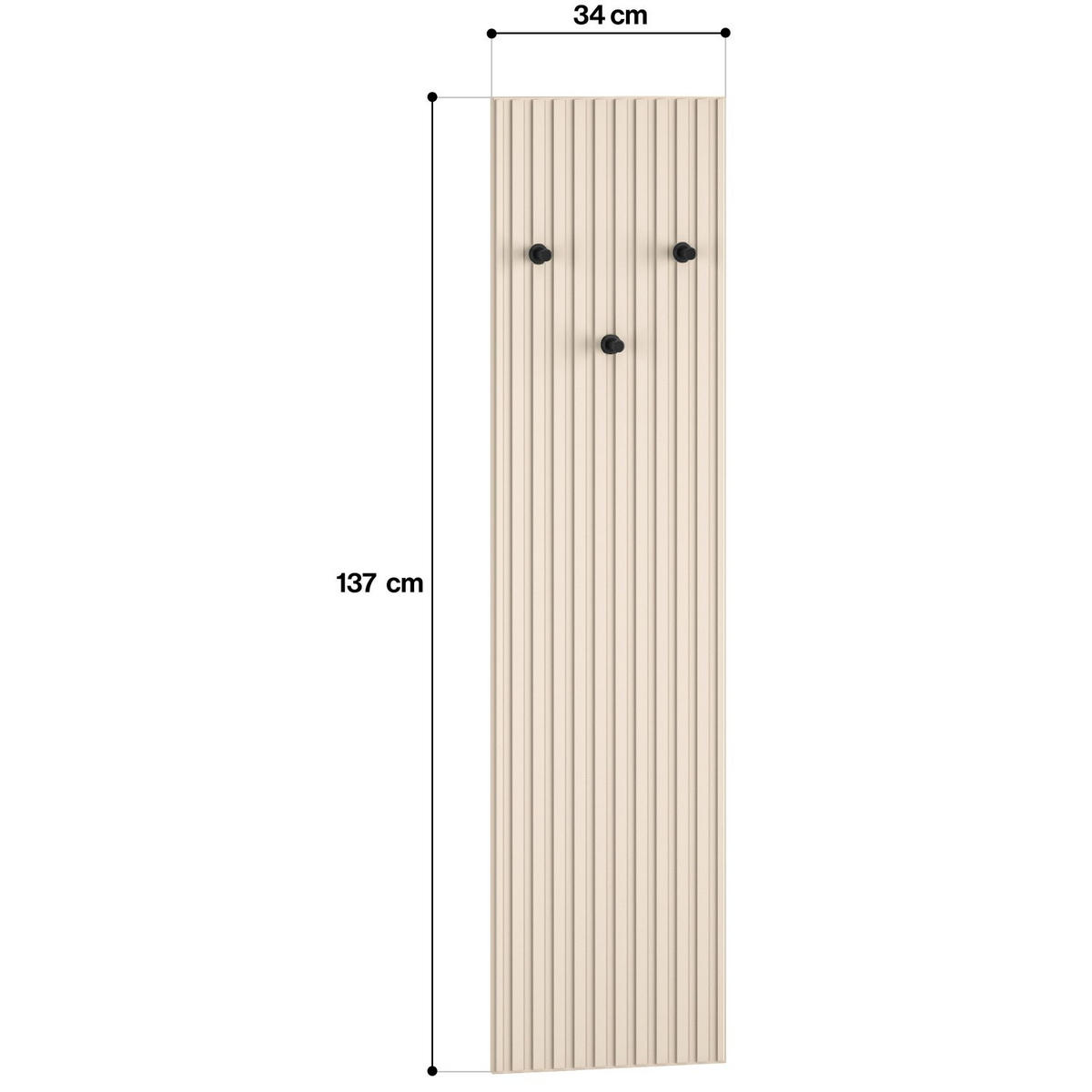 WANDGARDEROBE Caletto Beige mit Lamellen 34 cm - Beige/Schwarz, Holzwerkstoff (34/137/2cm) - Selsey