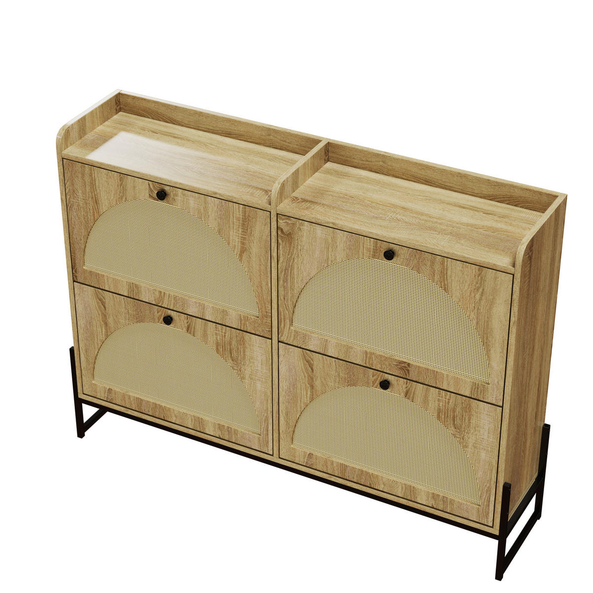 SCHUHSCHRANK 121(118)/25/91,5 cm mit Belüftung und 4 Klappen aus Spanplatte und PE-Rattan, Holzfarbe - Naturfarben, Holzwerkstoff (118/91.5/25cm) - Redom