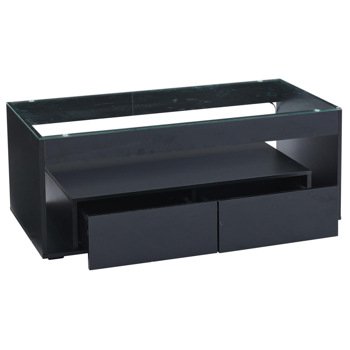 COUCHTISCH 100/50/40 cm in Schwarz mit LED-Beleuchtung und 2 Schubladen - Schwarz, Holzwerkstoff (100/50/40cm) - Flora Grace