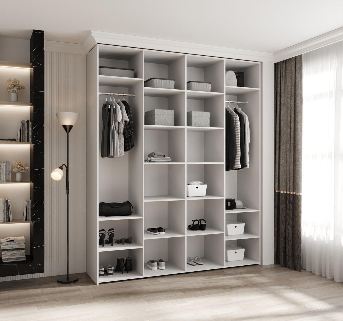 DREHTÜRENSCHRANK 245,5/200/50 4-türig - Schwarz/Weiß, Holz/Metall (200/245.5/50cm) - Abiks Möbel