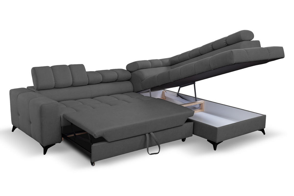 ECKSOFA Andrea L-Form mit verstellbaren Kopfstützen Schlaffunktion Bettkasten 267 cm rechts dunkelgrau - Dunkelgrau, Kunststoff (267/106cm) - Margaret Hadas24