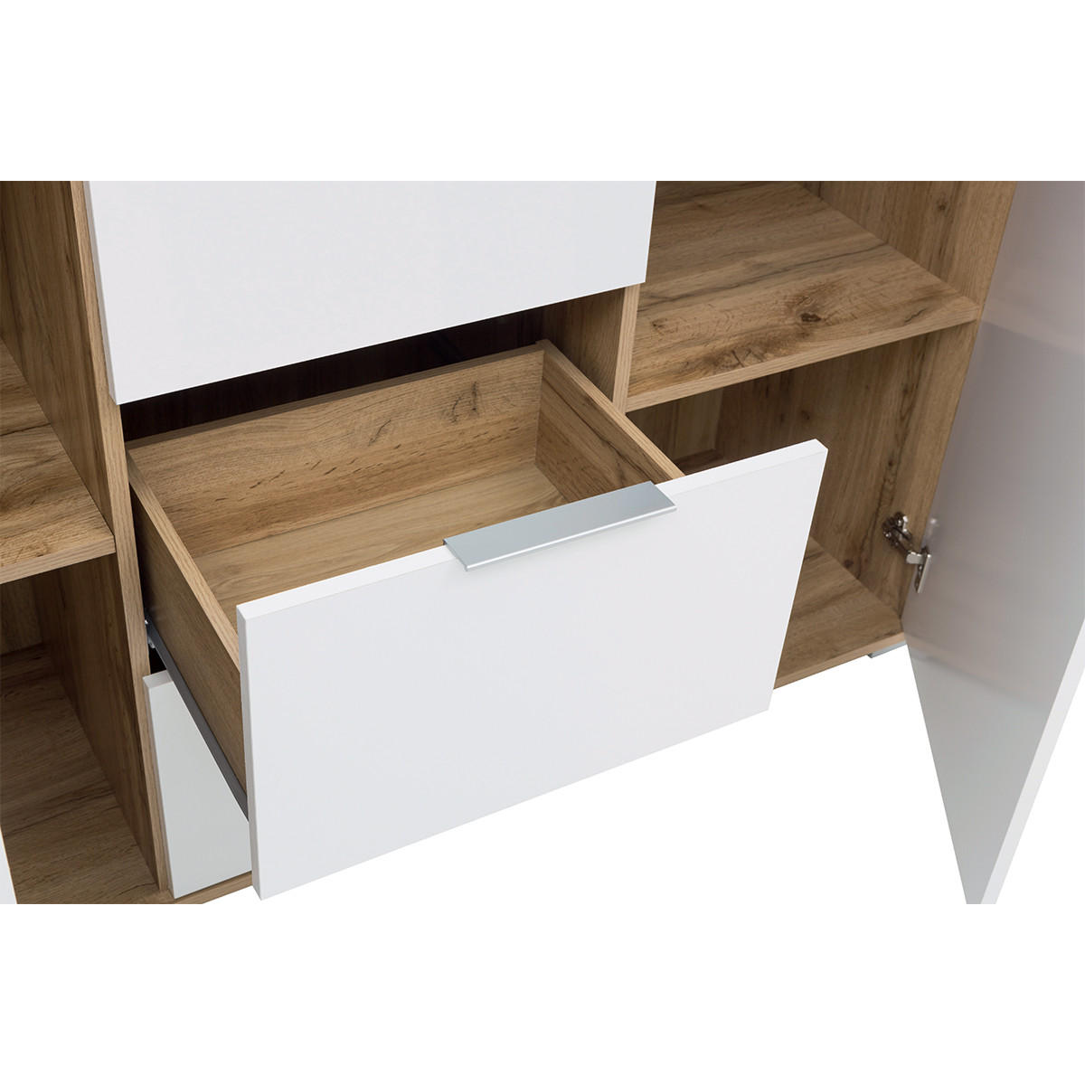 SIDEBOARD Selma Weiß und Holz - Weiß, Holzwerkstoff (135/86/41cm) - Petits-meubles