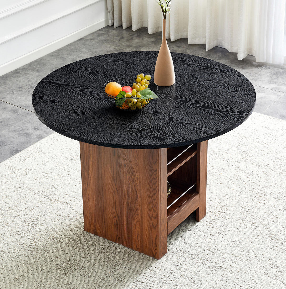 ESSTISCH aus MDF 100x100x76 cm Walnuss-Schwarz mit Stauraumfächern und pflegeleichter Tischplatte - Schwarz, Holzwerkstoff (100/100/76cm) - Modfu