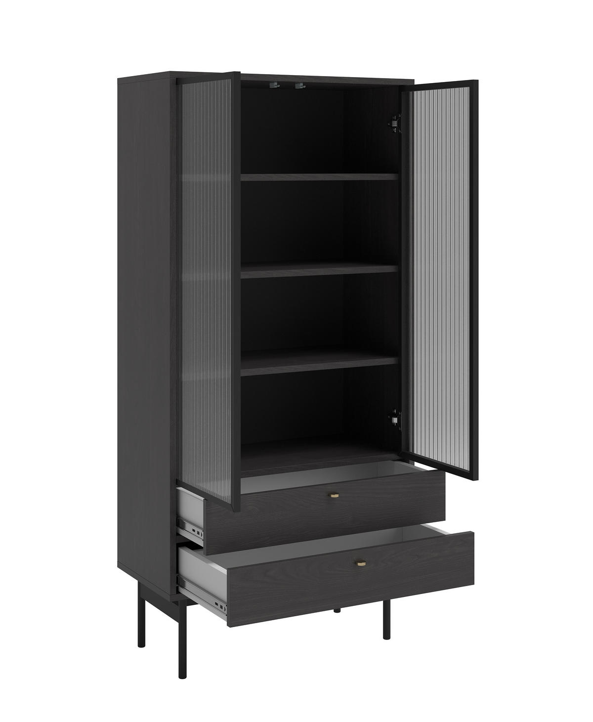VITRINE Olar mit Holzoptik Esche Portland Schwarz 85 cm - Goldfarben/Schwarz, Holzwerkstoff/Metall (85/179/41cm) - Selsey