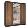 SCHWEBETÜRENSCHRANK Rafi mit Spiegel und mit geriffelten Fronten, 200 cm, Schwarz+eichefarben - Eichefarben/Schwarz, Holzwerkstoff (200/215/61cm) - AN-Moebel 4u