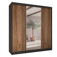 SCHWEBETÜRENSCHRANK Rafi mit Spiegel und mit geriffelten Fronten, 200 cm, Schwarz+eichefarben - Eichefarben/Schwarz, Holzwerkstoff (200/215/61cm) - AN-Moebel 4u