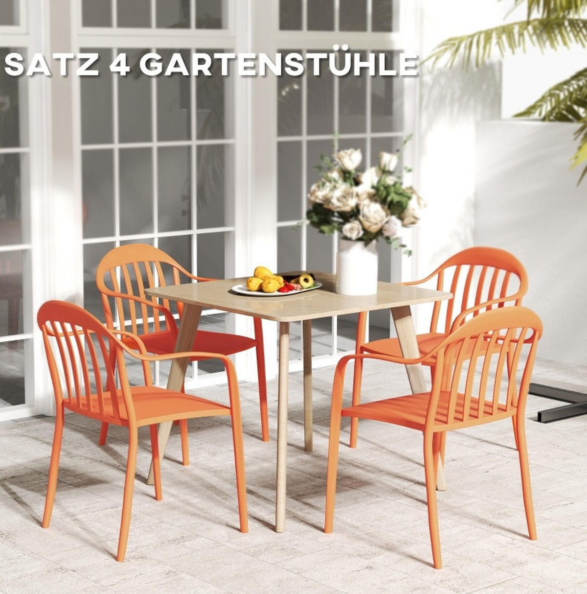 GARTENSTUHL aus Kunststoff 57x54x78 cm Rot stapelbar mit Armlehnen und Rückenlehne, 4er-Set wetterfest - Rot, Kunststoff (54/78/57cm) - Modfu
