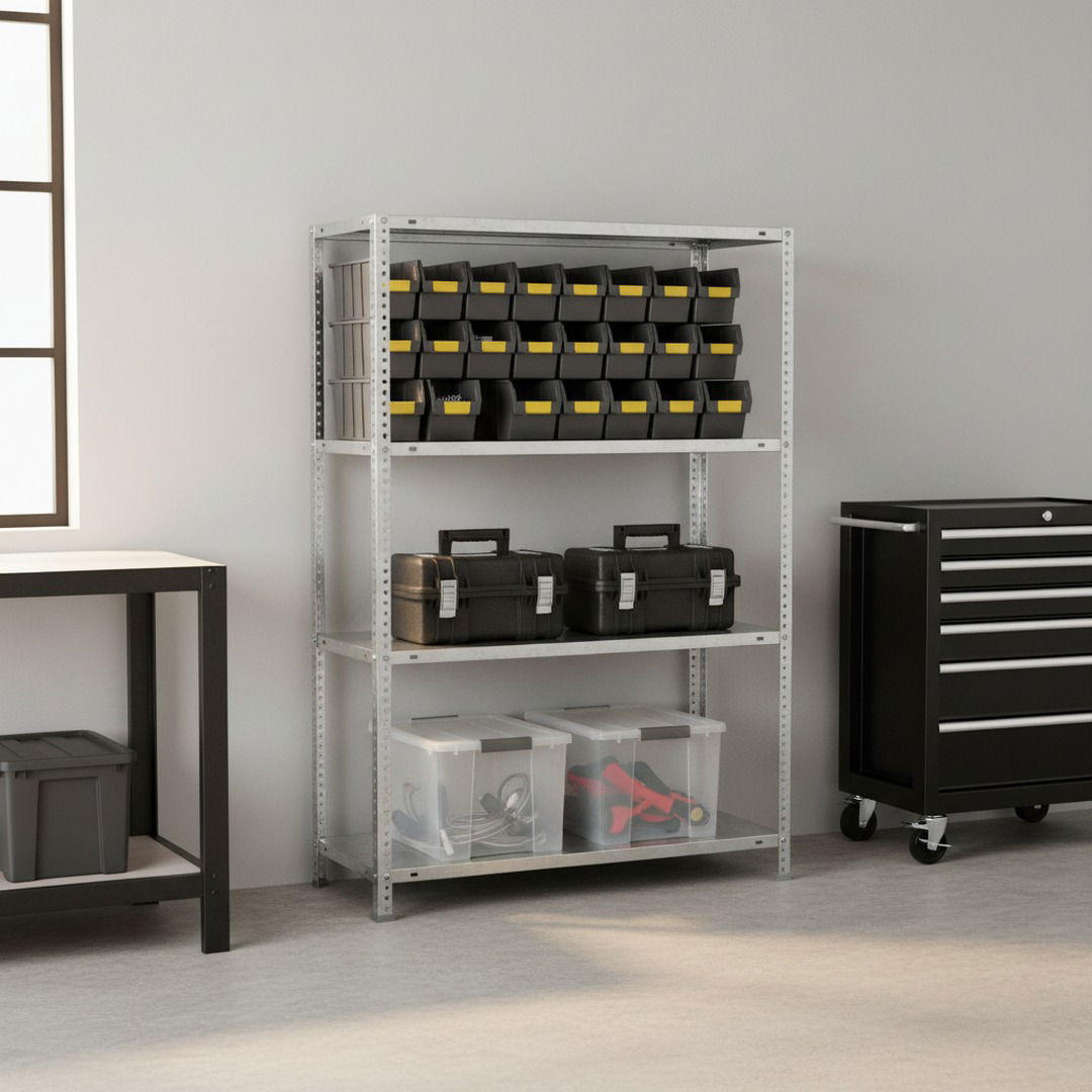 SCHRAUBREGAL PANDA MID | HxBxT 150x100x40cm | 4 Fachböden | Fachlast 100kg | Verzinkt - Silberfarben, Metall (100/150/40cm) - PROREGAL