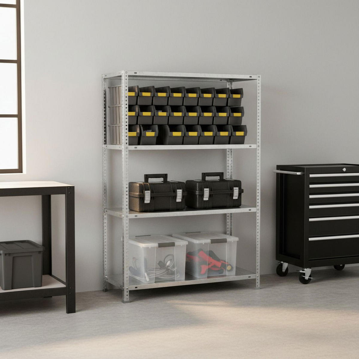 SCHRAUBREGAL PANDA MID | HxBxT 150x100x40cm | 4 Fachböden | Fachlast 100kg | Verzinkt - Silberfarben, Metall (100/150/40cm) - PROREGAL