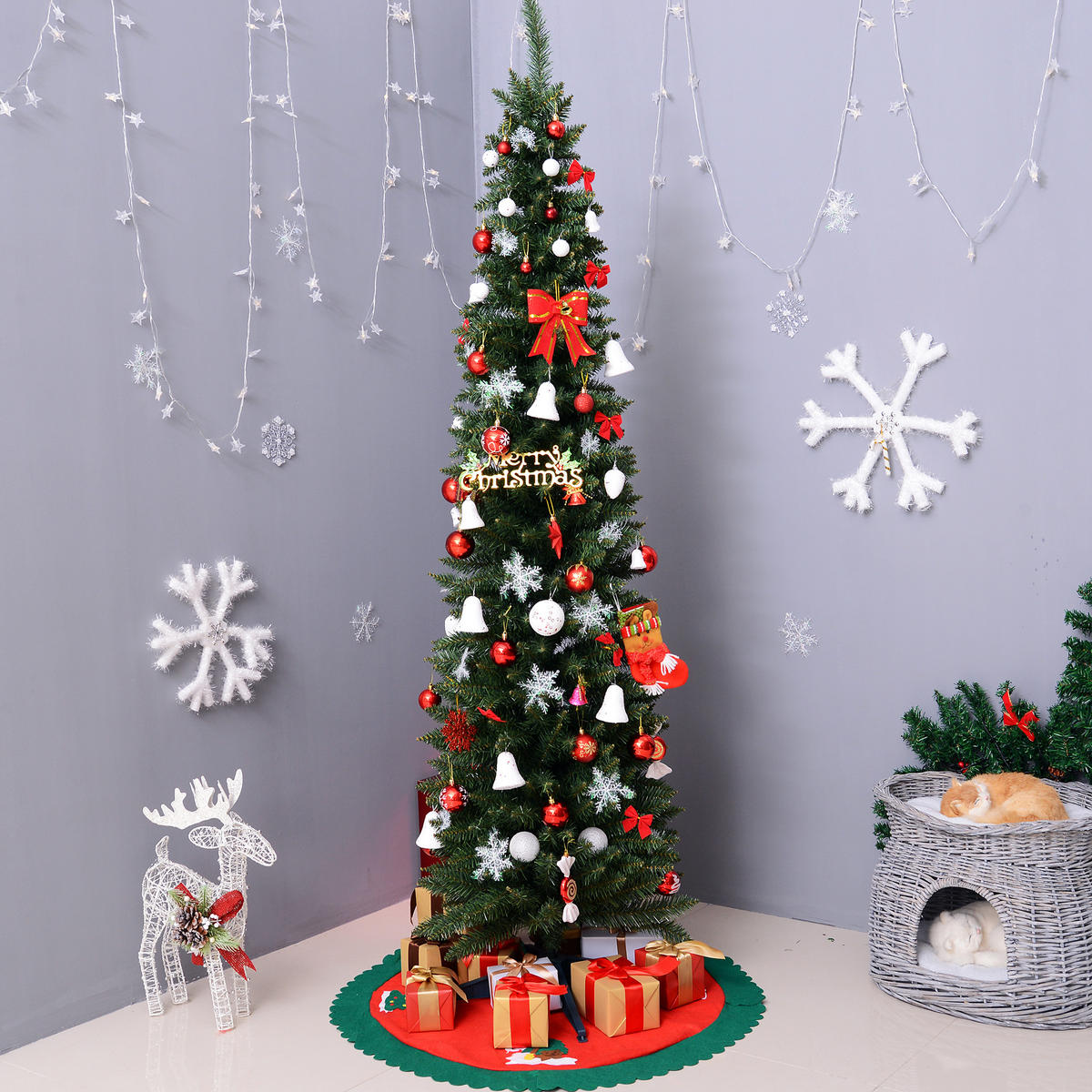 WEIHNACHTSBAUM 499 Spitzen Tannenbaum mit Kunststoffständer PVC Grün - Grün, Kunststoff (210cm) - HOMCOM