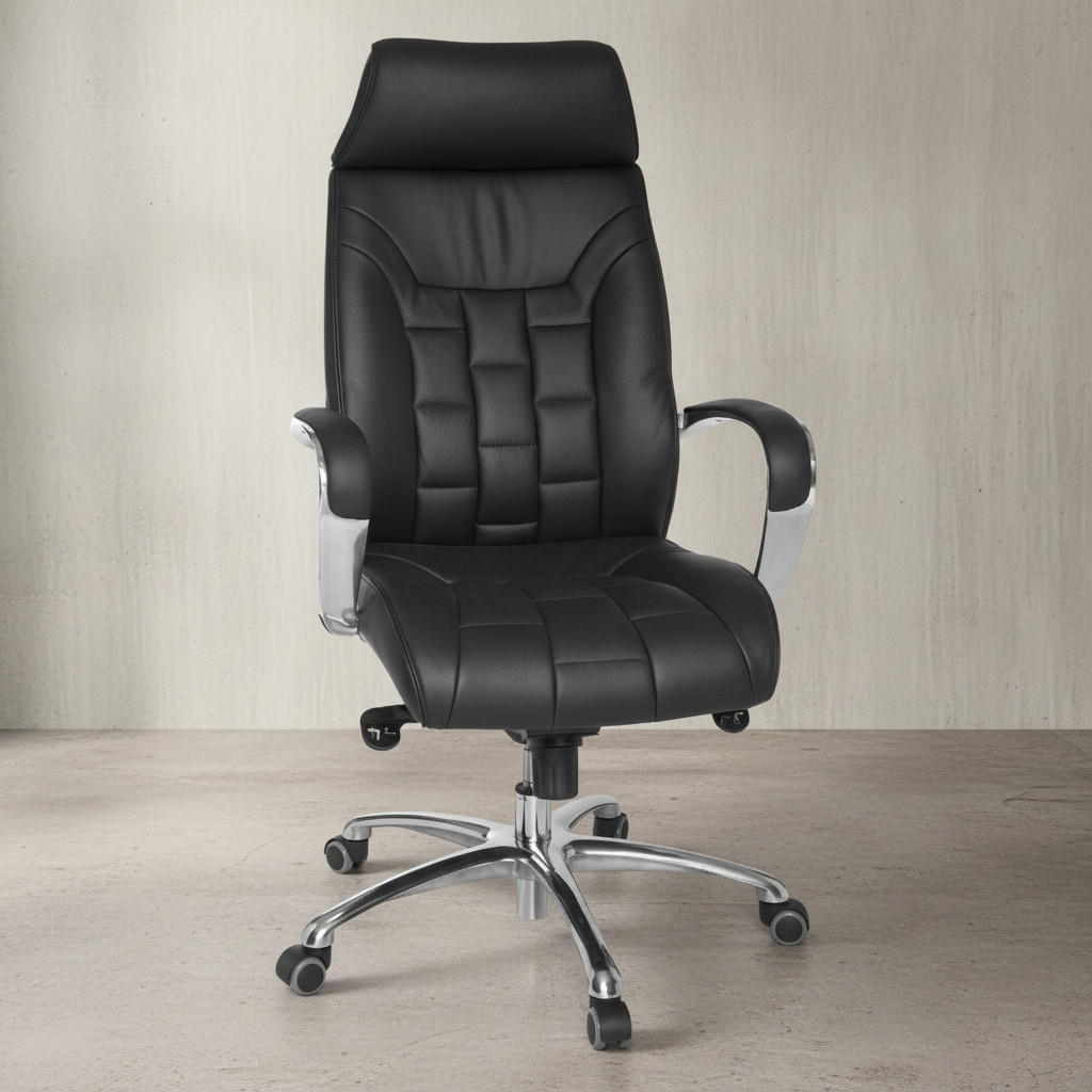 CHEFSESSEL Echtleder mit Multiblockmechanik und Lendenstütze Belastbar bis 120 kg - Silberfarben/Schwarz, Leder (66/128/62cm) - KADIMA DESIGN