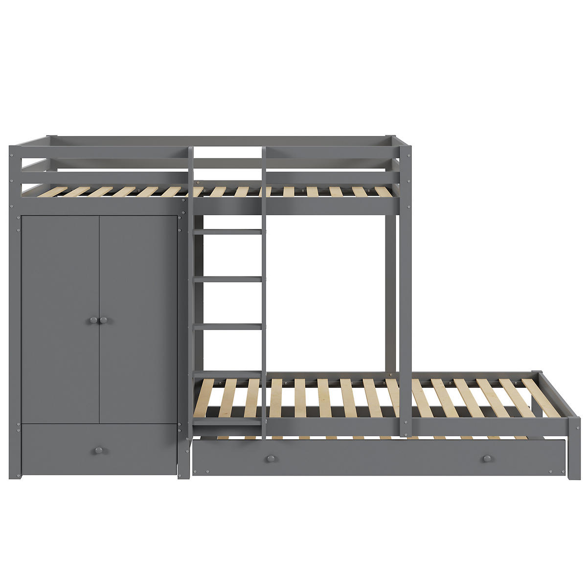 ETAGENBETT 90/200 cm grau mit Ausziehbett und Kleiderschrank - Grau, Holz (90/200cm) - OKWISH