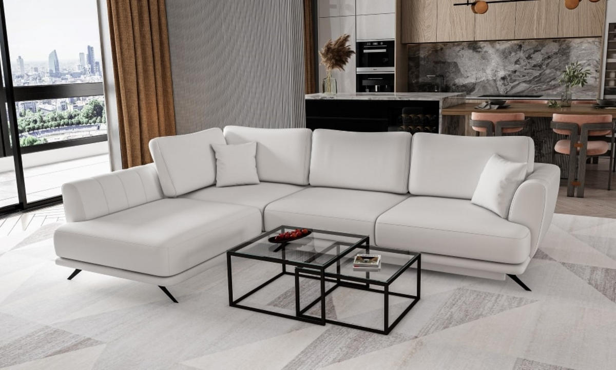 ECKSOFA mit Schlaffunktion und Bettkasten - Schwarz/Weiß, Textil/Metall (276/191cm) - Eltap