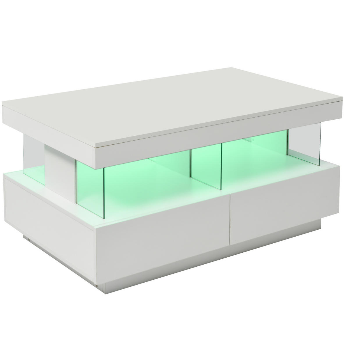 COUCHTISCH aus Spanplatte 100x60x49,5 cm in Weiß mit LED-Beleuchtung - Weiß, Holzwerkstoff (100/60/49.5cm) - Modfu