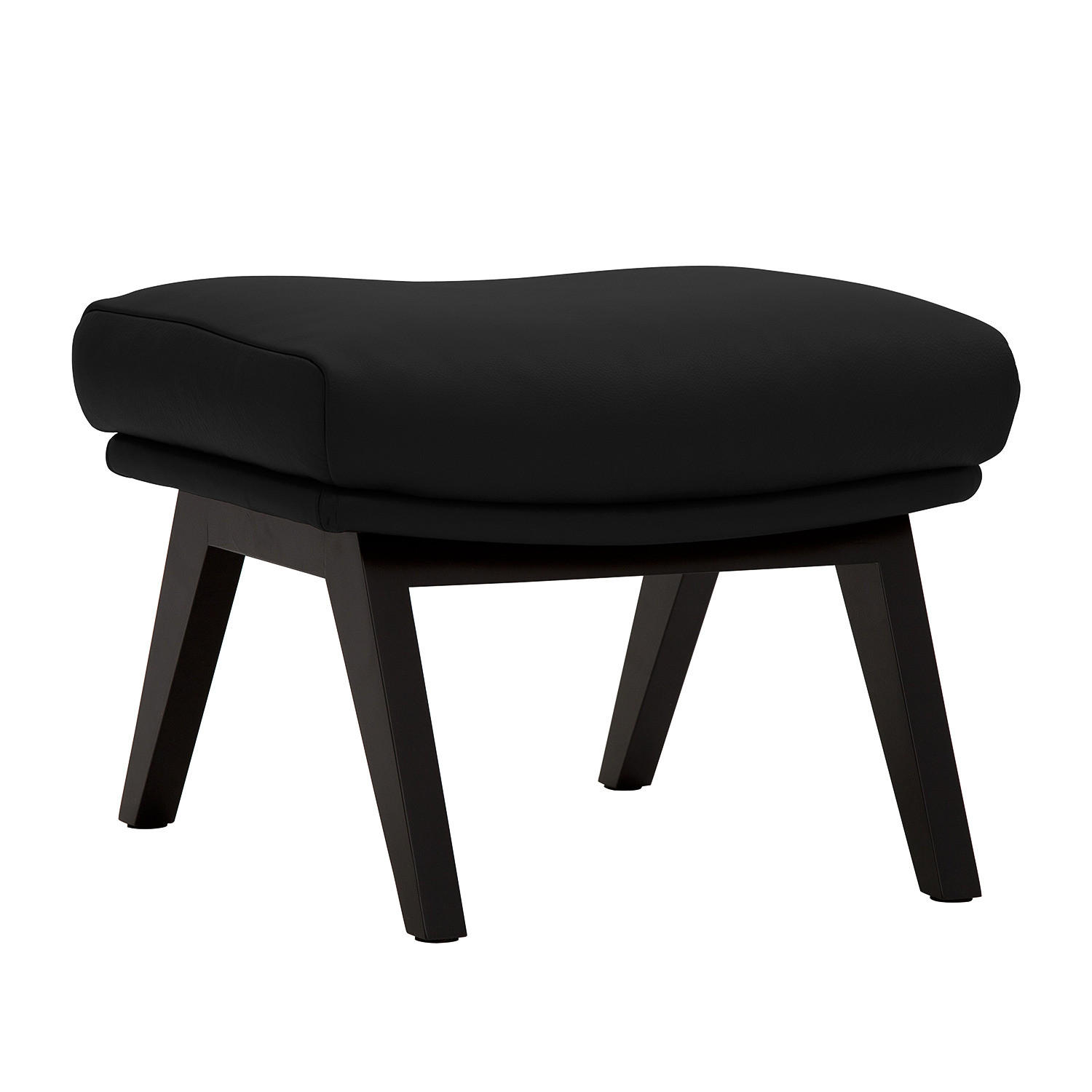 POLSTERHOCKER mit Holzfüßen - Schwarz, Leder/Eichenholz (51/37/41cm) - home24