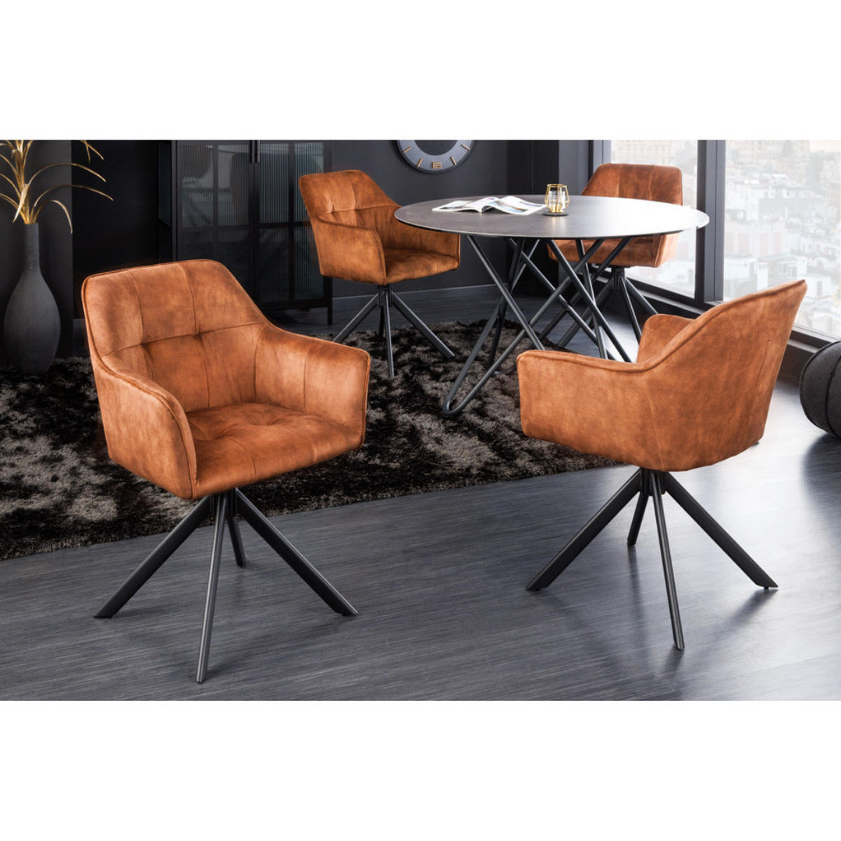 ARMLEHNSTUHL LOFT Samt Rost, Braun, Schwarz - Rostfarben/Schwarz, Textil/Metall (60/83/61cm) - riess-ambiente