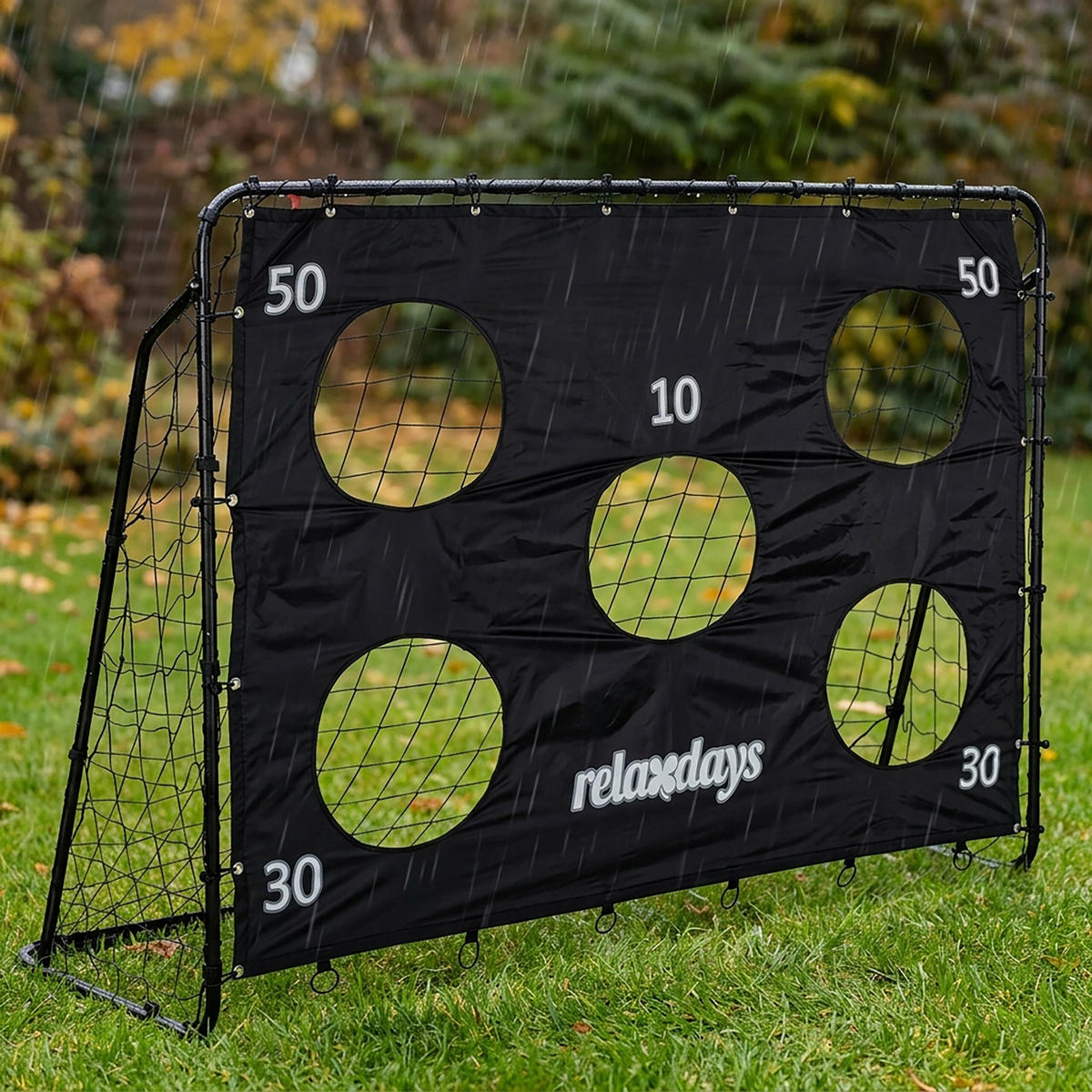 FUSSBALLTOR Schwarz mit Torwand Stahl 153x217x75 cm - Schwarz, Textil/Metall (217/75cm) - Relaxdays
