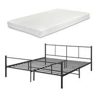 METALLBETT Laos mit Matratze - Schwarz, Textil/Metall (180/200cm) - [en.casa]