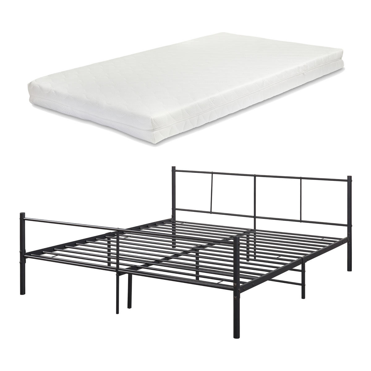 METALLBETT Laos mit Matratze - Schwarz, Textil/Metall (180/200cm) - [en.casa]