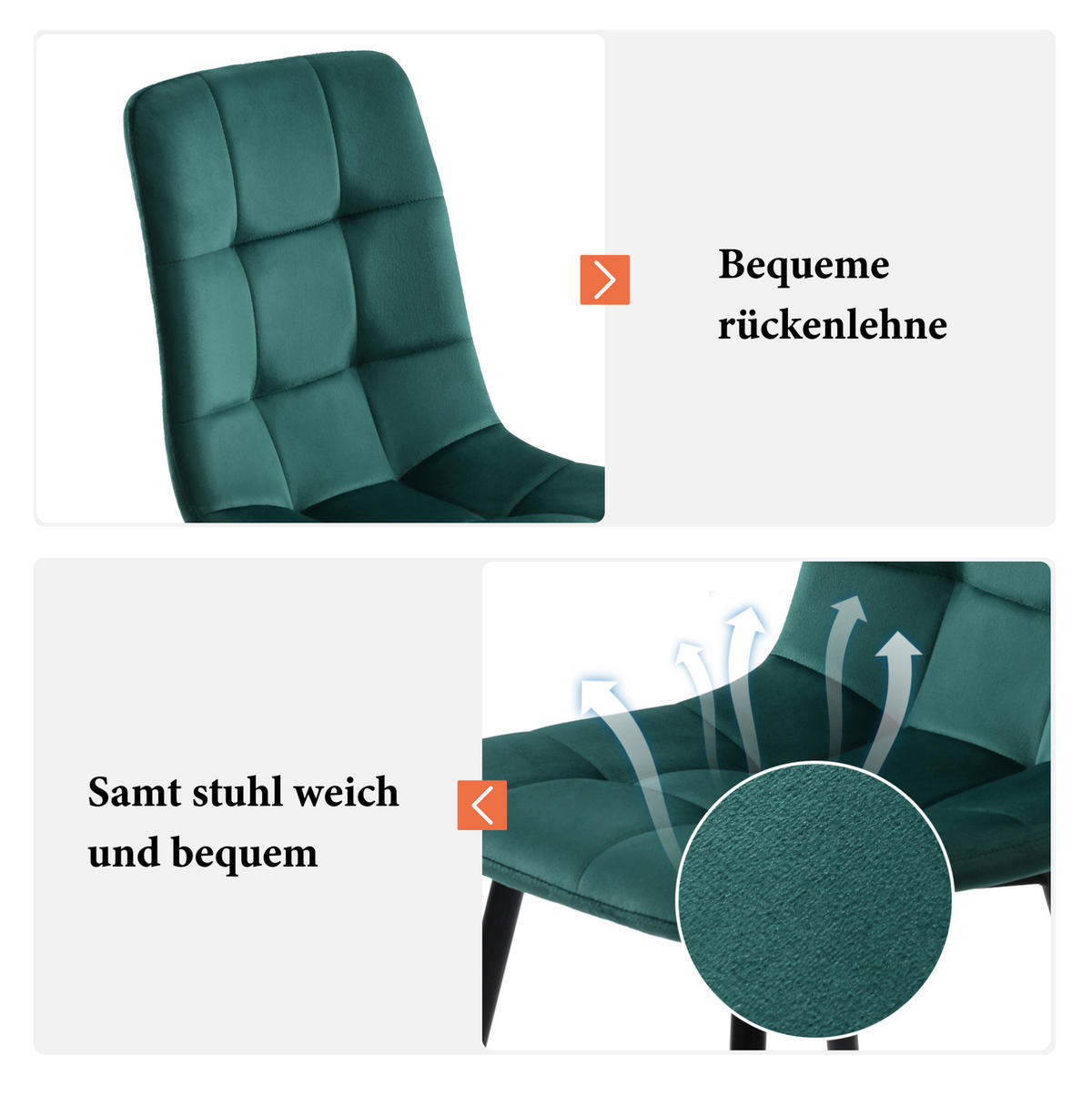 ESSZIMMERSTUHL gepolstert 4er-Set 44 x 41 x 86 cm Samt Grün - Grün, Metall (44/86/46cm) - Meubliv