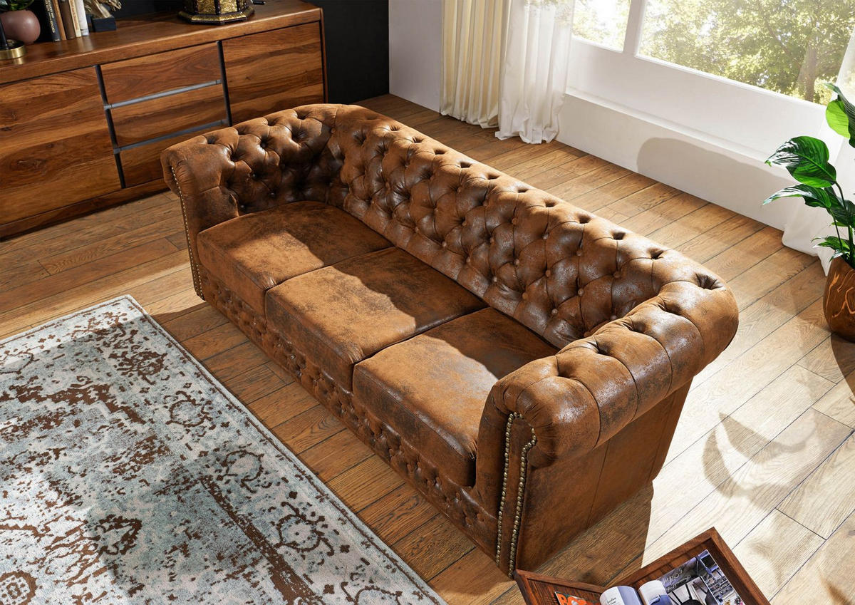 SOFA 203x86x72 braun CHESTERFIELD - Braun, Kunststoff (203/72/86cm) - Massivmoebel24