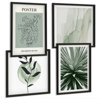 BILDER SET 4er Set - 50x50 cm & 40x60 cm Schwarzer Rahmen - Grün-beige Pflanzenmuster - Schwarz, Kunststoff (50/50cm) - TULUP