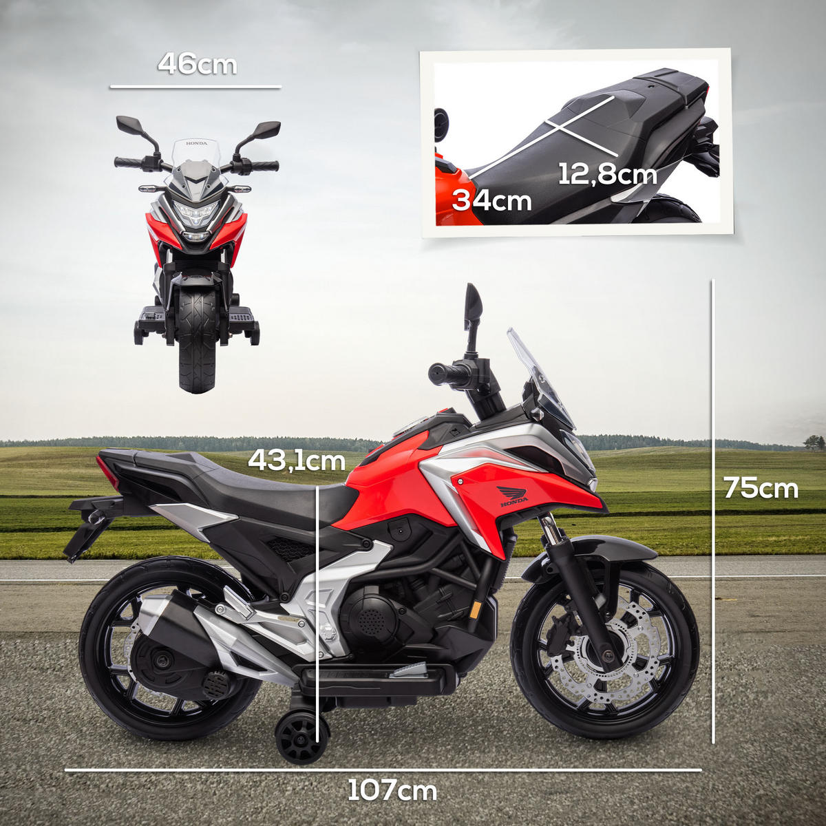 KINDER Elektro-Motorrad - Rot, Kunststoff/Metall (107/46/75cm) - AIYAPLAY