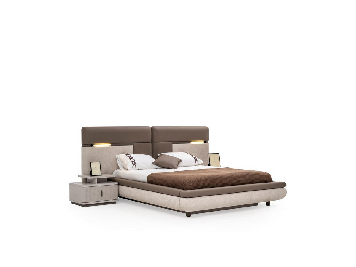 BETTANLAGE ROENESANS Schlafzimmer-Set, 5-teilig, Creme, Bett mit Kopfteil, 2 Nachttische, Kleiderschrank und Kommode - Creme, Holzwerkstoff (160/200cm)