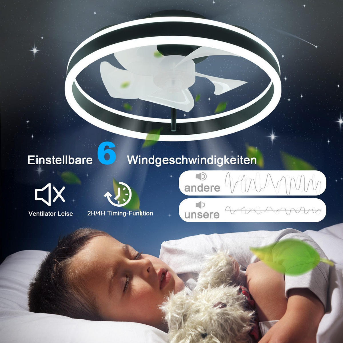 DECKENVENTILATOR Essenz II 40/40/16cm - Schwarz, Kunststoff (40/40/16cm) - Nettlife